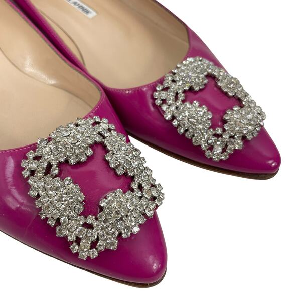 Manolo Blahnik Pink Hangisi Pointed Toe Patent Leather Flats Size 38 - Picture 6 of 16